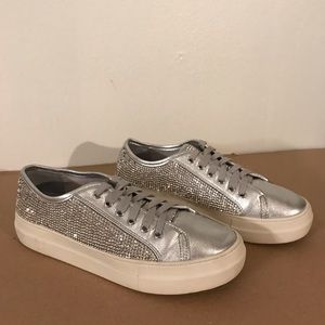Gianni Bini Silver Leather Rhinestone Shoes Size 8